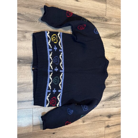 Rev Wear 100% Wool Knit Sweater With Colorful Geometric Patterns & Zip Closure - - Picture 8 of 9